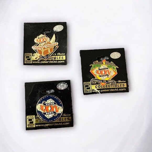 Super Bowl XXXV Set Of 3 Commemorative Pins NWT Peter David Officially Licensed - Picture 1 of 5